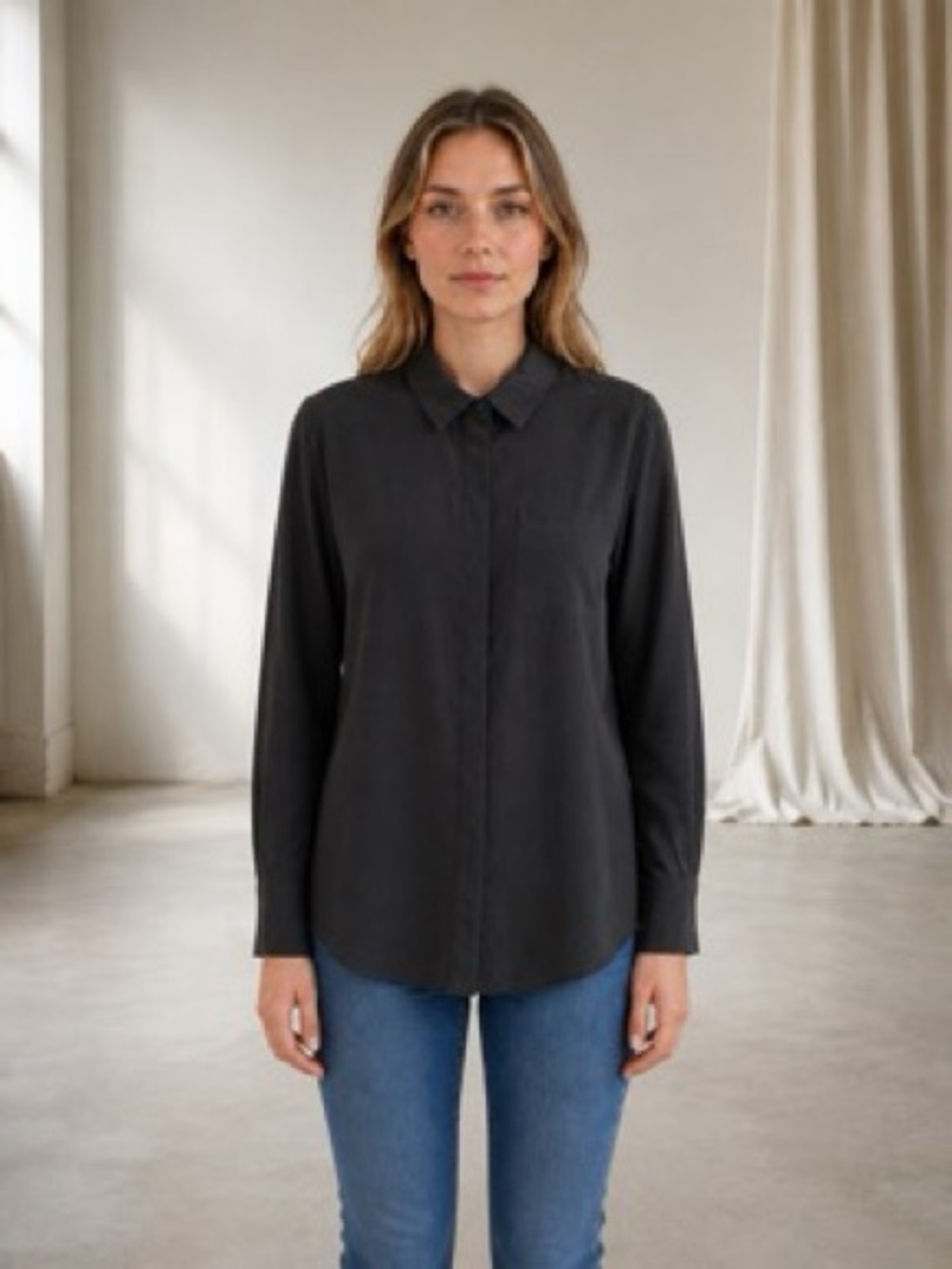 Nine West Black Button-Down Blouse